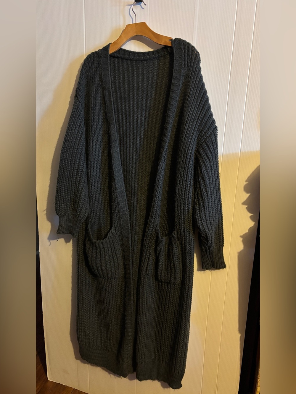 Cozy Long Open-Front Knit Cardigan Sweater - Dark Gray